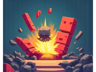 Screenshot of a debt elimination strategy game showing different colored debt 'blocks' being 'destroyed' by a player character.